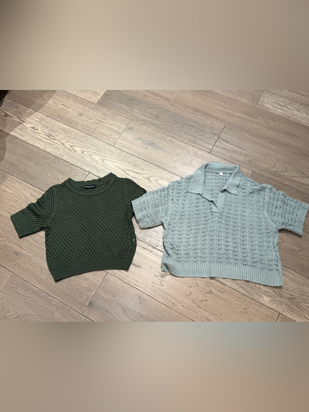 2 FOR $20 Women’s Crochet Short Sleeve Sweater Top - Olive and Light Mint